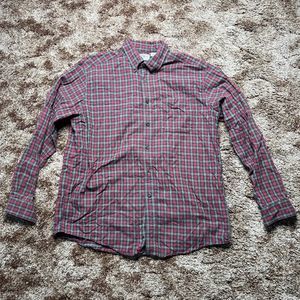 LL Bean Button Down Dress Shirt Men's Large Red Green Plaid Long Sleeve